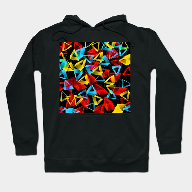 3D Red Yellow Blue Triangles on Black Abstract Hoodie by Klssaginaw